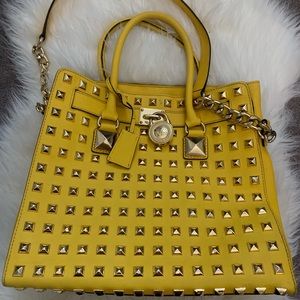 Michael Kors large yellow studded tote